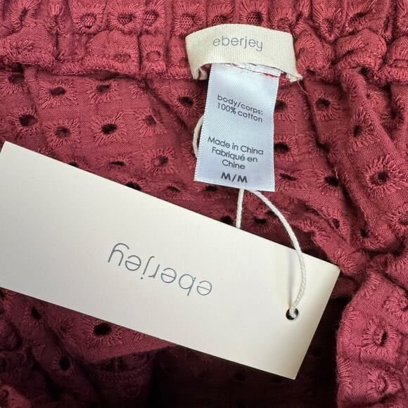 New Eberjey Portola Nellie Brick Red Eyelet Elastic Waist Flounce Mini Skirt M - Picture 7 of 7
